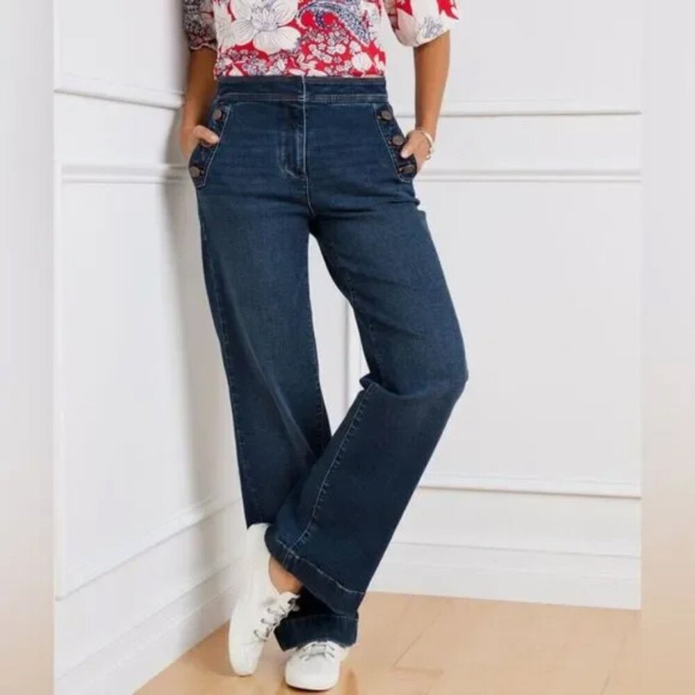 Talbots Women's Wide Leg Sailor Trouser High Rise Jeans Stretch, 10